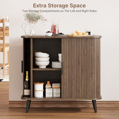 Svimi Accent Cabinet with Sliding Doors - Walnut Sideboard Buffet Cabinet with Storage for Coffee Bar, Console Table - MCM Design Bar Cabinets for Modern Home Décor
