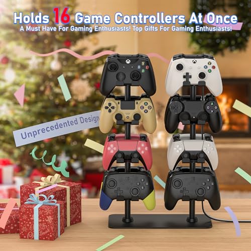 MANMUVIMO Controller Holder for 16 Xbox PS5 PS4 Gaming Controller, Video Game Controller Holder Headphone Stand for Desk, Gamer Gifts for Men, Gaming Room Accessories Maximum Organizer Rack - size: 16 Controller Holder Black