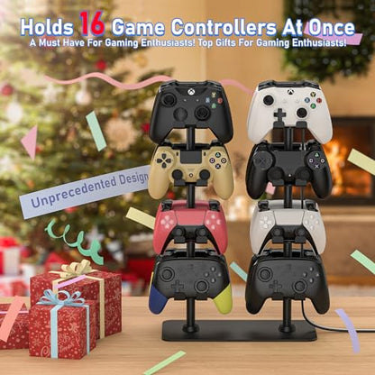 MANMUVIMO Controller Holder for 16 Xbox PS5 PS4 Gaming Controller, Video Game Controller Holder Headphone Stand for Desk, Gamer Gifts for Men, Gaming Room Accessories Maximum Organizer Rack - size: 16 Controller Holder Black