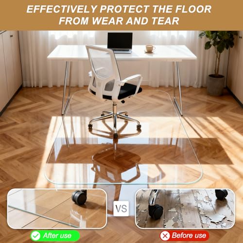 Vicwe Glass Chair Mat for Carpet,36"x48" Tempered Glass Office Chair Mat,1/5" Thick Glass Chair Mat with Rounded and Polished Edges,Smooth Glide for Carpet & Hardwood Floor Protection - size: 36"x 48"x 1/5"Thick