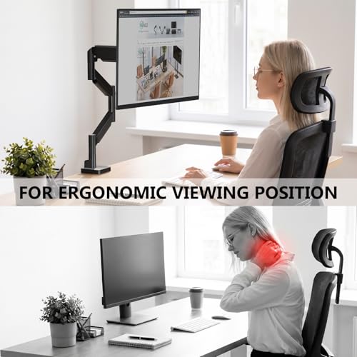 WALI Extra Long Single Monitor Arm for 17-38 inch Screens, up to 26.4 lbs | Tall Monitor Desk Mount, Full Motion with Tilt, Swivel, Rotation, C-Clamp/Grommet Base, VESA 75/100mm (GSMP001L), Black - size: 17" to 38"