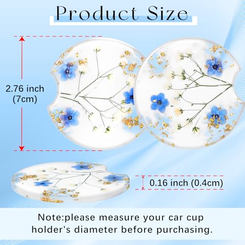 Swooflia Flower Car Cup Holder Coasters for Women - 2.75 Inch Cute Resin Clear Automotive Drink Cupholder Insert Car Accessories 2 Pack Blue - color: Blue
