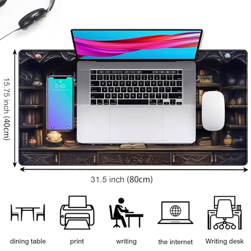 Gaming Desk Mat Large Mouse Pad, Magical Bookshelf Desk Pad Extended Mouse Mat XXL, Keyboard Pad for Gaming Office Home, Full Desktop Computer Pad Dark Academia Desk Decor for Man 31.5" x 15.75" - color: Magical Bookshelf