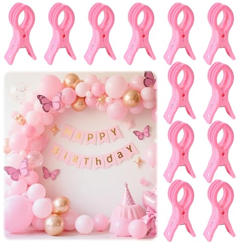 PUGPIU 12 Pack Balloon Arch Clips for Backdrop, 3.5 Inch Pink Spring Clamps | Plastic Balloon Clips for Arch, Great for Backdrop Stand, Birthday Wedding Decoration, Hang-drying, Beach Towels, Photos - color: Pink1