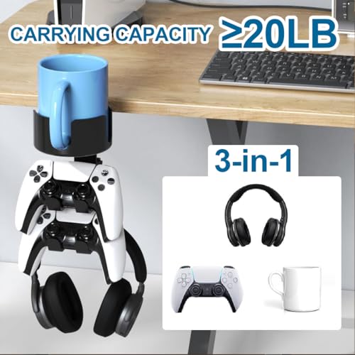 Cup Holder for Desk - Under Desk Cup Holder for Gaming,Controller Holder,360° Rotating Controller Headphone Holder