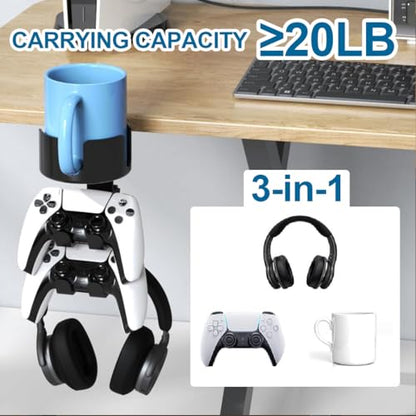 Cup Holder for Desk - Under Desk Cup Holder for Gaming,Controller Holder,360° Rotating Controller Headphone Holder