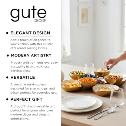 Cluster of 9 Serving Bowls, One-Piece Set, Gold White Brass Multi-Bowl Display Tray for Snacks Nuts Chips Appetizers, Modern Home Entertaining Centerpiece Dining Parties Housewarming Wedding Gifts 11" - color: Enamel White and Gold 9 Cluster 11"