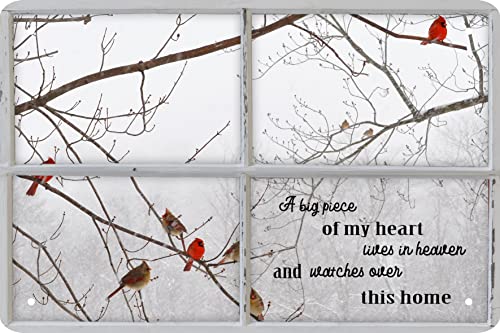 Cardinal Gifts Cardinal Decor Cardinal Bird out Side The Window a Big Piece of My Heart Lives in Heaven and Watches Over This Home Decor Sign 8 x 12 In - color: Cardinal
