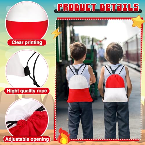 Yiyiring 16 Pcs Cartoon Drawstring Backpack Pkmn Beach Drawstring Bags Animation Birthday Decoration for Kids Cartoon Animation Themed Party Birthday Favor Supplies (Red White) - style: Red White