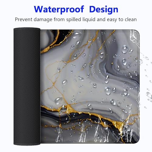 Large Gaming Mouse pad,Grey Gold Marble Anti Slip Rubber Base Mouse pad, Suitable for Computer, Laptop, Office Desk Accessories - color: Grey gold marble