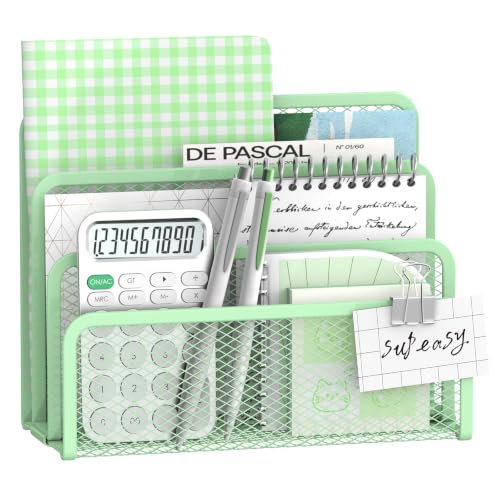 SUPEASY Mail Organizer for Desk, Mesh Metal Mail Holder Countertop with 3-Slot, Letter Sorter File Holder, Office Envelope Organizer for Mails (Mint Green) - color: Mint Green