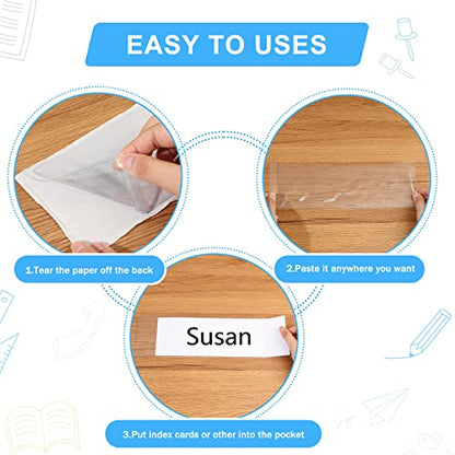 Chinco 30 Pcs Self Adhesive Pockets, Bin Labels for Storage Bins, Clear Pocket Label Sleeves, Plastic Index Card Holder with Top Open for Organizing Bins Box Drawer(3.55 x 10.8 Inches) - size: 3.55 x 10.8 Inches