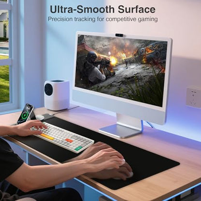 Wireless Charging Mouse Pad with Foldable Phone Holder, 31.5"x15.8" Extended Desk Mat for Laptop/Keyboard, Waterproof Ultra-Smooth Surface, Non-Slip Base & 20W PD Adapter, Black - color: Black-Phone Holder-31.5"x15.8"(with Wall Charger)