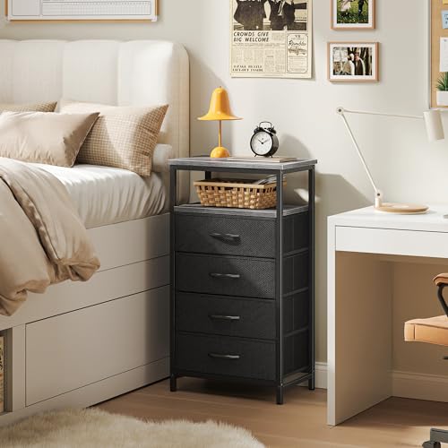 Huuger Night Stand with Charging Station, 4 Drawer Dresser for Bedroom, Bedside Table, 33.9 Inch Tall Nightstand with Open Shelf, End Table, for Closet, Entryway, Bedroooom, Gray - color: Grey, size: 11.8"D x 15.7"W x 33.9"H (4 Drawers)