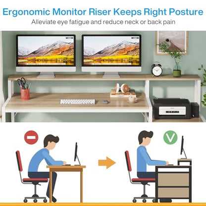 Tribesigns 63 Inch Computer Desk with File Drawer Cabinet, Ergonomic Office Desk with Monitor Stand, Industrial Computer Table with Printer Space, Wood PC Table Workstation Desk for Home Office - color: Walnut