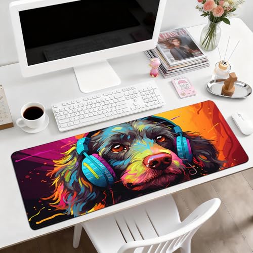 Gaming Desk Mat with Silky Smooth Surface & Exquisite Patterns,31.5x11.8 Inches Large-Sized Mouse Pad, Perfect for Extended Gaming,Work,and Home Office Decor (Cool Dog Head 1) - color: Cool Dog Head 1