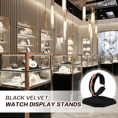 2Pcs Black Velvet Single Watch Display Stand Jewelry Showcase Holder | Fixed metal velvet display rack stores wristwatches and assorted small jewelry for retail counters and home cabinet storage