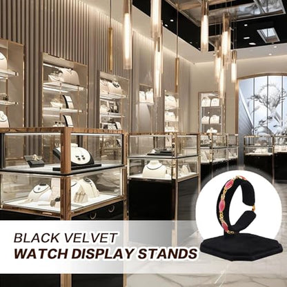 2Pcs Black Velvet Single Watch Display Stand Jewelry Showcase Holder | Fixed metal velvet display rack stores wristwatches and assorted small jewelry for retail counters and home cabinet storage