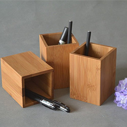 Bamboo Wood Desk Pen Pencil Holder Stand Multi Purpose Use Pencil Cup Pot Desk Organizer