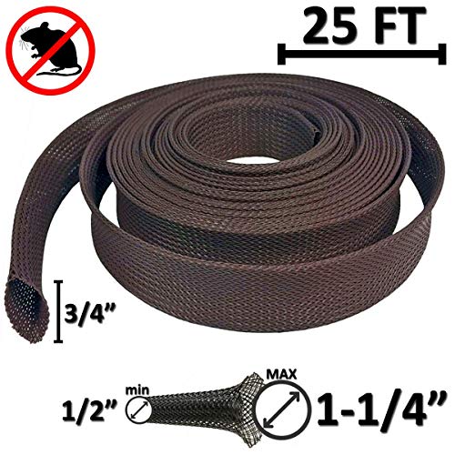 Electriduct 3/4" Chewing Resistant Braided Sleeving Repulsive Hose Wire Mesh Cable Protection Flexible Expandable Wrap - 25 Feet - color: Expandable (Dark Brown), size: 0.75 Inch - 25 Feet