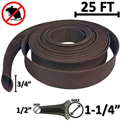 Electriduct 3/4" Chewing Resistant Braided Sleeving Repulsive Hose Wire Mesh Cable Protection Flexible Expandable Wrap - 25 Feet - color: Expandable (Dark Brown), size: 0.75 Inch - 25 Feet