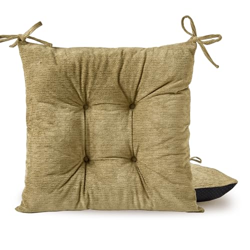 Chair Cushions for Dining Chairs, Seat Cushions for Kitchen Chairs | Chair Pads with Ties and Non Slip Backing (2, Light Army Green, 16.5 x 16.5 x 2 inches) - color: Light Army Green, size: 16.5 x 16.5 x 2 inches