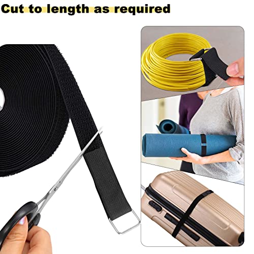 YMCRLUX 1"x16ft Hook and Loop Straps with 25 Metal Buckles, Adjustable Fastening Cable Straps, Cut-to-Length Cinch Strap, Reusable Nylon Securing Cord Ties for Organizer or Storage, 1 inch Wide, Black - size: 1in x 16ft Black