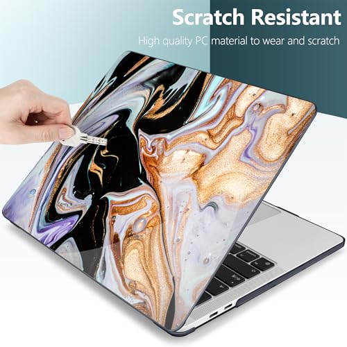 DONGKE Compatible with MacBook Pro 13 inch Case 2024 2023-2020 Release A2338 M2/M1 A2251 A2289 with Retina Display & Touch ID, Plastic Hard Shell & Keyboard Cover & Screen Film - Black Marble - color: Black Marble