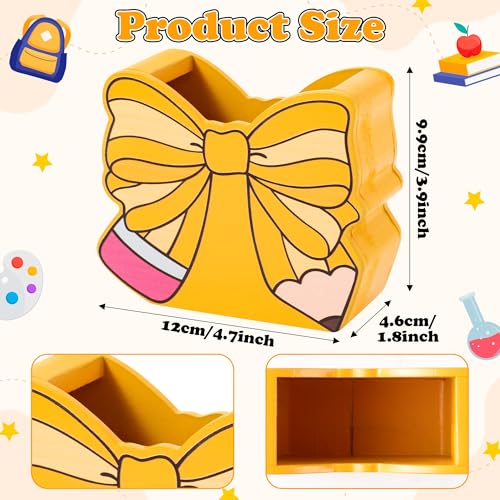 MALLMALL6 Bow Pencil Holder - Back to School Wooden Pen Holder, Cute Ribbon Caddy Case Gift for Kids Students Girls Women, Desktop Dispenser Storage Organizer for Classroom Teacher Office - style: Bow