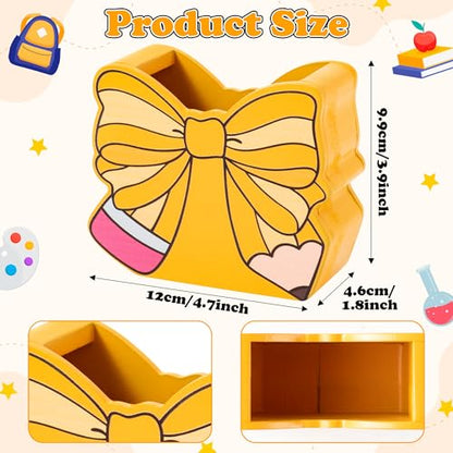 MALLMALL6 Bow Pencil Holder - Back to School Wooden Pen Holder, Cute Ribbon Caddy Case Gift for Kids Students Girls Women, Desktop Dispenser Storage Organizer for Classroom Teacher Office - style: Bow