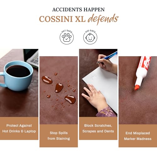 Cossini XL Desk Pad - Large Vegan Leather Desk Mat (17 x 36) - Buttery Smooth Writing, Damage Blocking, Non-Slip, Waterproof - Home Office Computer Desk Protector Blotter Laptop Keyboard Mouse Pad - color: Brown