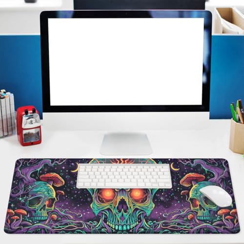 Psychedelic Skull Gaming Mouse Pad Neon Trippy Art Large Desk Mat Extended Large Laptop Keyboard Non-Slip Rubber Base with Stitched Edges for Home Office Computer Keyboard Laptop 31.5"x11.8" - color: Psychedelic Skull