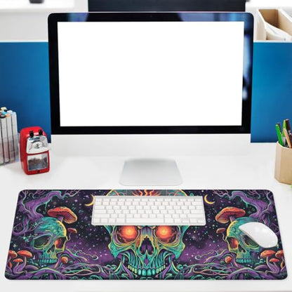 Psychedelic Skull Gaming Mouse Pad Neon Trippy Art Large Desk Mat Extended Large Laptop Keyboard Non-Slip Rubber Base with Stitched Edges for Home Office Computer Keyboard Laptop 31.5"x11.8" - color: Psychedelic Skull