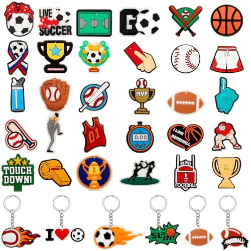 Batiyeer 36 Pack Basketball Keychains Bulk Basketball Party Favors Sports Key Chains Funny Ball Key Ring for Women Men Sport Team Players Birthday Carnival Prizes Gift Fillers - style: Sport
