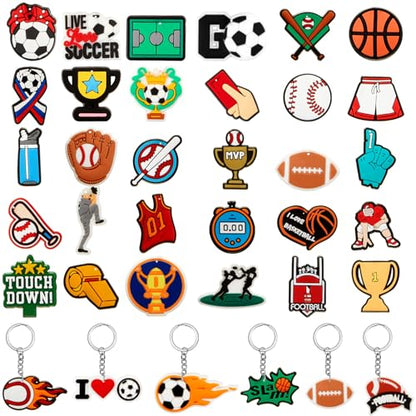 Batiyeer 36 Pack Basketball Keychains Bulk Basketball Party Favors Sports Key Chains Funny Ball Key Ring for Women Men Sport Team Players Birthday Carnival Prizes Gift Fillers - style: Sport