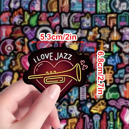 KumCinn Neon Music Stickers, 100 PCS Band & Music Themed Patterns, 2-3 Inch Waterproof Vinyl Decals for Guitar, Laptop, Water Bottle, Skateboard, Bedroom Decor, Party Favors - style: Neon Music, Instrument