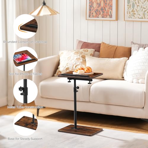 MAHANCRIS TV Tray Table, Height Adjustable TV Trays with 360° Swivel, Space-Saving Side Table for Couch, Multi-Functional Sofa Table with Anti-Slip Bar, Bedside, Rustic Brown ETRB4501 - color: Rustic Brown