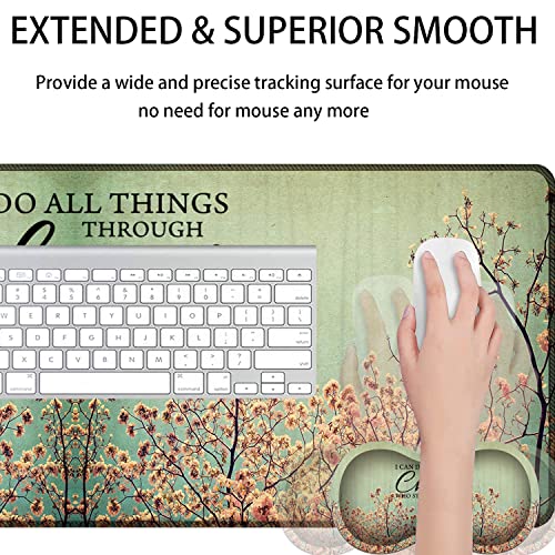 Large Gaming Mouse Pad + Mouse Wrist Rest Pad + Coaster Combination, 31.5 "x 11.8" Durable Non-Slip Extension Table Mat, Suitable for Office and Home, Philippians 4-13 Floral - color: Philippians 4-13 Floral