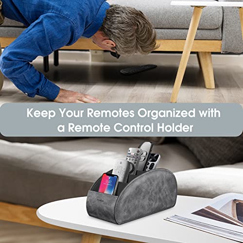 Large Remote Control Holder with 5 Compartments, KENOBEE Anti-slip Desktop Caddy Storage Organizer for Phone, Remote Controllers, Office Supplies, Makeup Brush, Media Accessories,Gray - color: Gray, size: Large