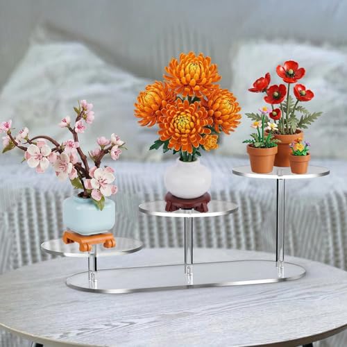 NiHome Display Stand for LEGO Botanical Collection Sets, Clear Acrylic 3-Tier Stepped Riser for Collectibles Figures Tabletop Plants Perfume Cupcakes, Room Decor, Tool-Free Quick Assembly, 1 Pack