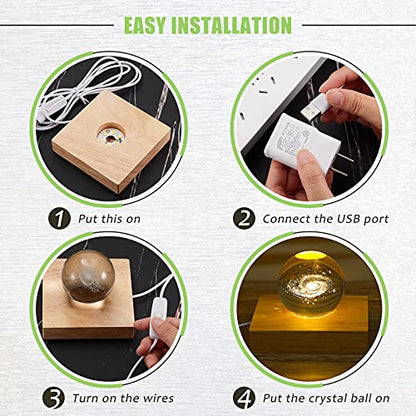 Honoson 4 Pcs LED Light Base - Wooden LED Base for Crystal Wood Light Display for Glass Art Lighted Stand for 3D Glass Resin Art(Square, Round) - style: Square, Round