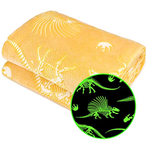 Gitrat Glow in The Dark Blanket Dinosaur Throw Blanket for Boys Kids Cute Dino Blanket Unique Christmas Toys Gifts Gray Glowing Dinosaur Room Decor Blankets for Girls Teens - color: Yellow Dinosaur, size: baby size 40" x 50"(100 x 130 cm)