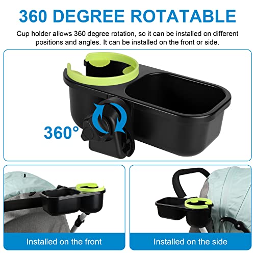 Accmor Stroller Cup Holder with Tray, Universal Cup Holder Tray for Uppababy Nuna Doona Strollers, Bottle Drinks Holder for Stroller, Wheelchair, Walker - style: Tray-2 in-1-Green