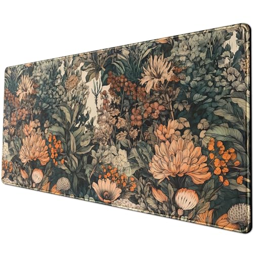 Flower Vintage Desk Pad Aesthetic Desk Mat Flower Mouse Pad Computer Big Mousepad Non-Slip Base Gaming Keyboard Giant Mouse Pad Computer Mat for Laptop Office with Stitched Eges 31.5x11.8 in - color: C-scandinavian Style Gothic Flower