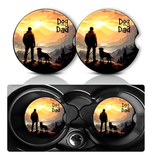 2 Pack Dog Dad Car Cup Holder Coasters Neoprene Anti Slip Rubber Mat | Dogs Car Accessories Interior Decor 2.75" Universal Size Insert Auto Coasters Dog Dad Gifts for Women Men Pet Love - color: Dog Dad