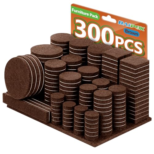 Furniture Pads Felt Pads 300 Pieces Huge Pack Furniture Felt Pads, Self Adhesive Anti Scratch Floor Protectors for Furniture on Hardwood Tile Floor, with 60 Cabinet Door Bumpers, Brown - size: Brown
