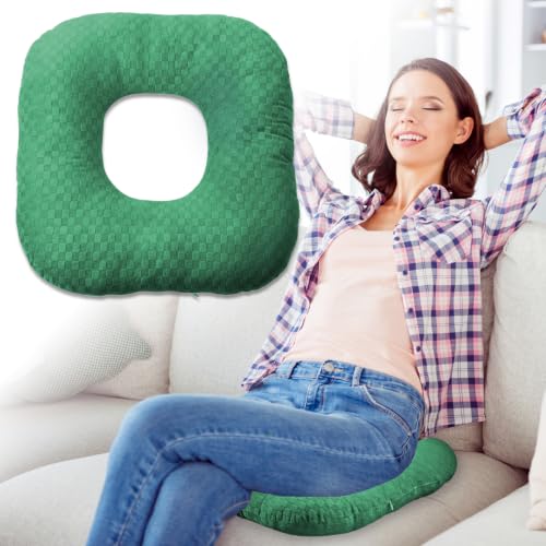 Stuffed Donut Pillow Seat Cushion | for Tailbone and Coccyx Pain, Hemorrhoids, Bed Sores, Pregnancy, Prostate, Surgery Recovery, Sitting Pressure Relief, for Home, Office and Car (Green) - color: Green
