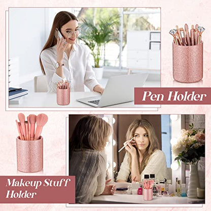 Sabary 8 Pcs Rose Gold Pens with Pen Holder for Desk Glitter Crystal Diamond Cute Ballpoint Fancy Pencil Holder Bling Desk Organizer for Women Girls School Office Supplies Wedding Graduation Gifts - color: Rose Gold