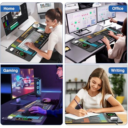 Wireless Charging Mouse Pad with Excel Formulas Shortcuts, 31.5"x15.8" Extra Large Office Spreadsheet Cheat Sheet Desk Mat, Waterproof Ultra-Smooth Surface, Non-Slip Base, with 20W PD Adapter - color: Black-Excel Shortcuts-31.5"x15.8"(with Wall Charger)