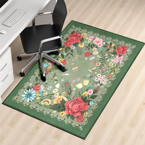 Office Chair Mat,48"x36"Floor Protector,Flowers Desk Chair Mat,Chair Mat for Hard Wood and Tile Floor Chair mats - color: Light Green